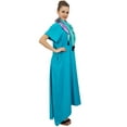 thumbnail image 2 of Bimba Women's Asymmetrical Hem Turquoise Pockets Dress Brown Maxi With Scarf-14, 2 of 5