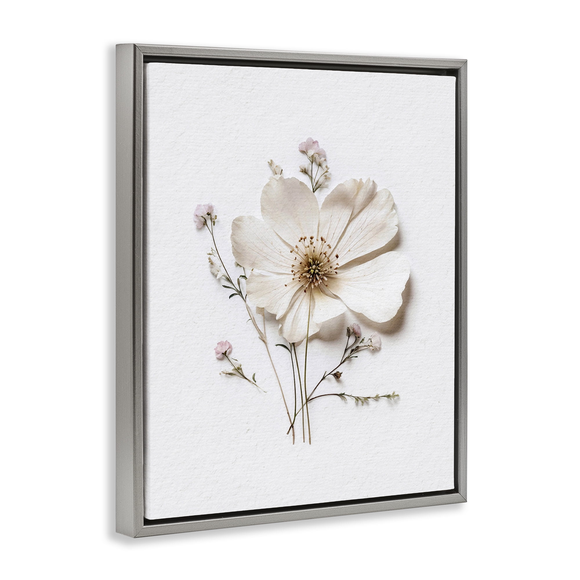 Simple Pressed Cottage Flower Gray Framed Floater Canvas Wall Art, design by Lettered and Lined
