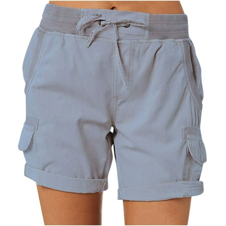 

YanHoo Women s Solid Cargo Shorts High Waist Drawstring Pants Loose Casual A-Link Shorts with Pockets