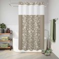 thumbnail image 6 of No Hook Shower Curtain, Japanese Shower Curtains for Bathroom with See Through Top Window, Grey Simple Traditional Flowers Leaves Pattern Waterproof & Washable Bath Curtain Small Stall 36"x78", 6 of 9