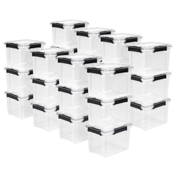 Sterilite 19 Qt Gasket Box, Stackable Plastic Storage Container with Lids, Black, 24 Pack