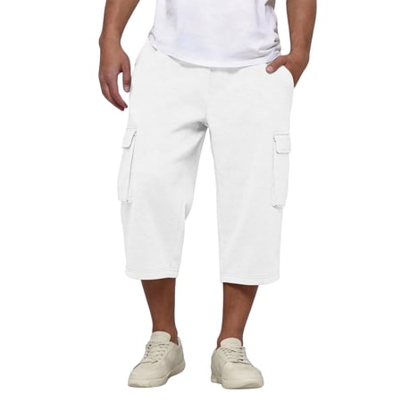 2026 New Cargo Shorts Mens Sweat Bermuda Shorts Casual Drawstring Elastic Waist Athletic Workout Gym Jogger Shorts with Pockets White L
