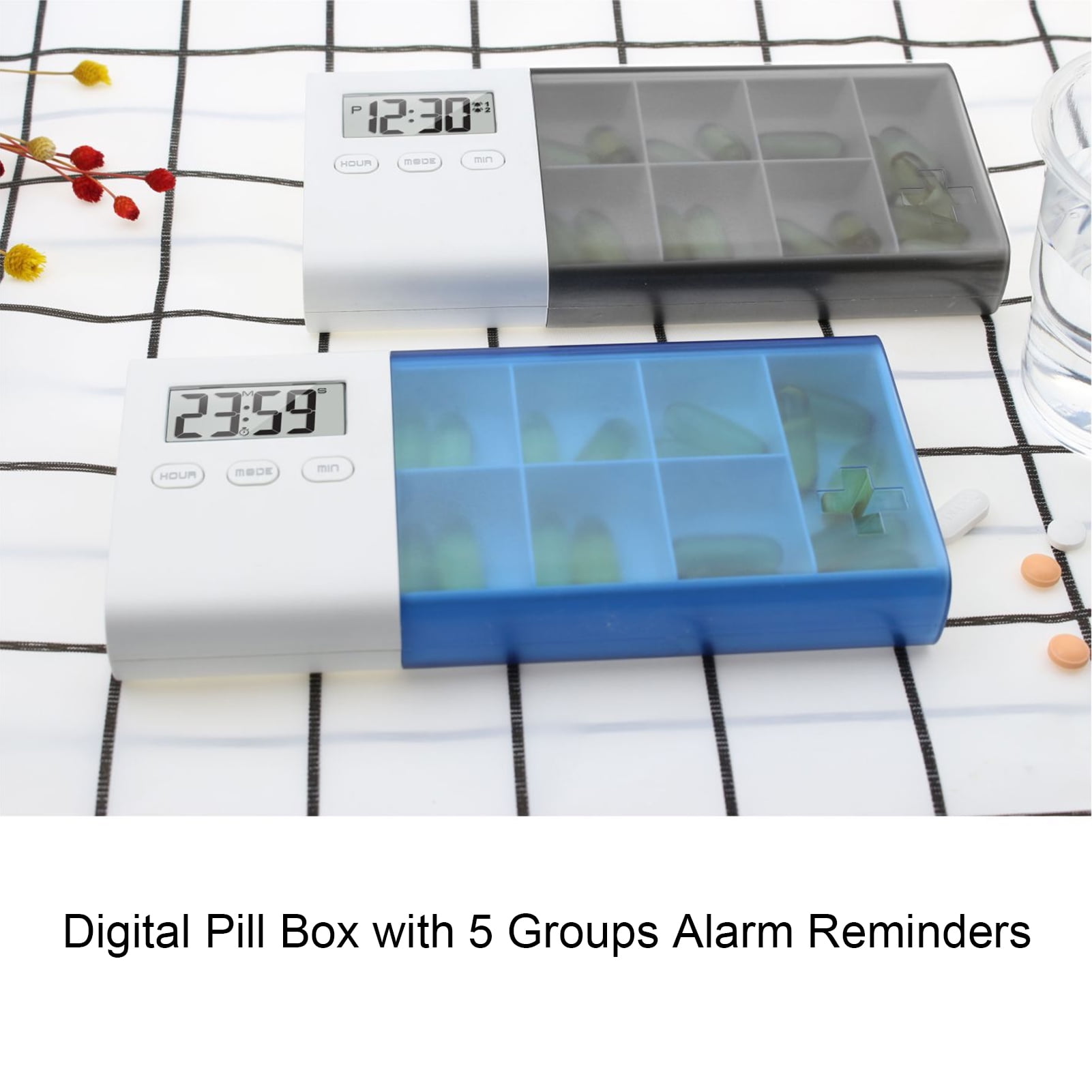 Dust-proof Separated Pill Organizer Pill Box Case Electronic Timer Alarm Clock Reminder Medicine Storage Dispenser