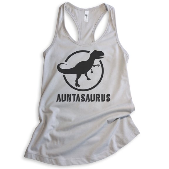Auntasaurus Tank Top, Ladies Racerback Tank Top, Aunt Tank, Funny Tank, Cute Aunt Gift, Gift For Auntie, Silver Gray, Small
