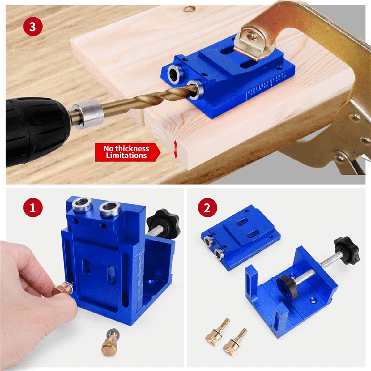 Pocket Hole Jig Kit for DIY Woodworking,Adjustable Woodworking Tool