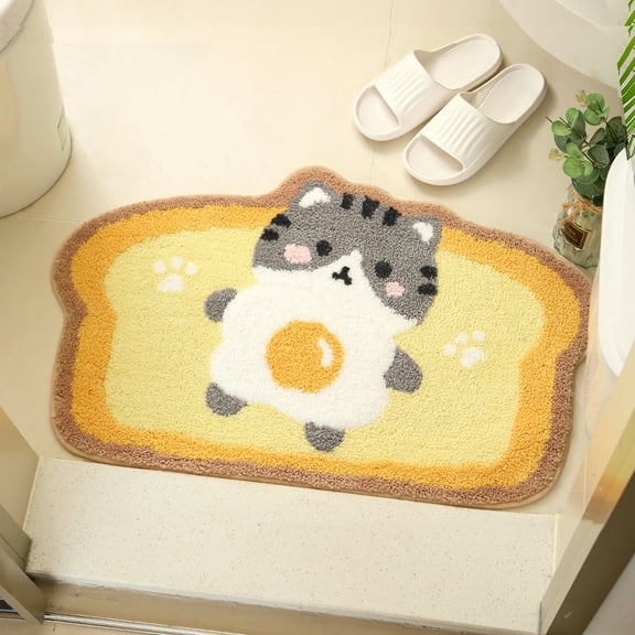 Toast Bath Mats, Soft and Absorbent Microfiber Bath Rugs, Non-Slip Shaggy Shower Carpet, Machine Wash Dry, Soft Shower Rugs for Bathroom Floor, Tub and Shower, 18x26, Cat