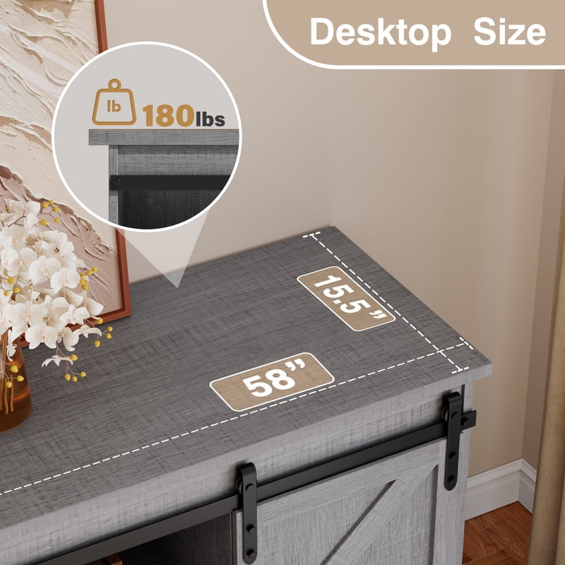 Homall 58'' TV Stand forTVs up to 65'', Storage Cabinet with Sliding Barn Door, Entertainment Center, Gary