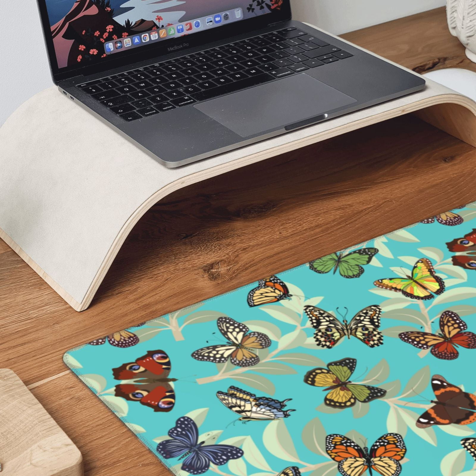 Rateoe Multicolored Butterflies Print Mouse Pad - Extended Large Gaming Mousepad,Non-Slip Stitched Edge,16x29.5 Inch