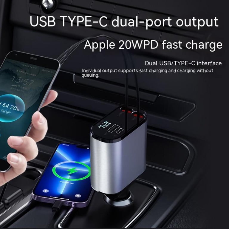 Metal Car Charger 100W Super Fast Charging Car Cigarette Lighter USB And  TYPE-C Adapter