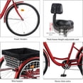 thumbnail image 4 of PRIJESSE 24" Adult Tricycle 7 Speed Size Cruise Bike 24 inch 3 Wheel Trikes Red, 4 of 5