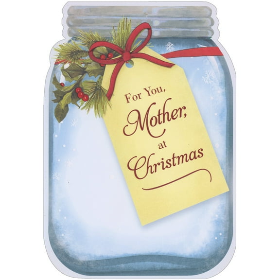 Designer Greetings Large Die Cut Clear Glass Jar with Yellow Tag Christmas Card for Mother