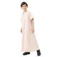 thumbnail image 3 of QWIED Boys Robe Kids Arabic Thobe Short Sleeve Crew Neck Solid Color Teenage Carnival Party Gown Embroidered Robes Size 13-14, 3 of 9