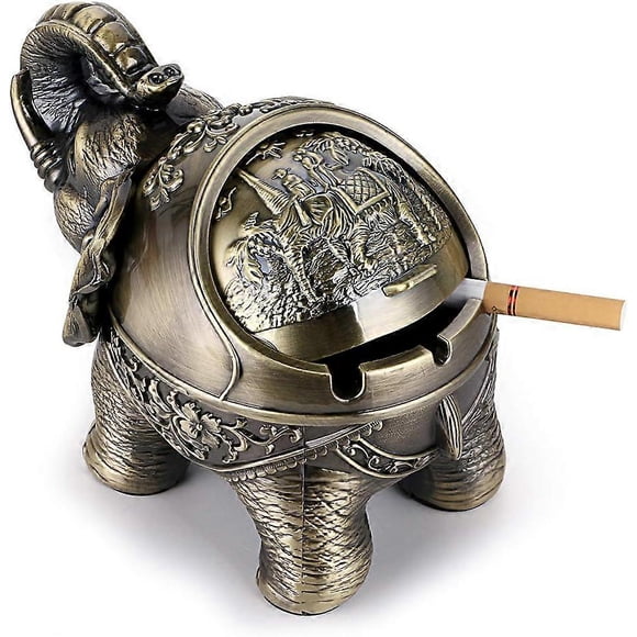 Vintage windproof ashtray with lid - Large vintage table ashtray, outdoor and indoor use, bronze