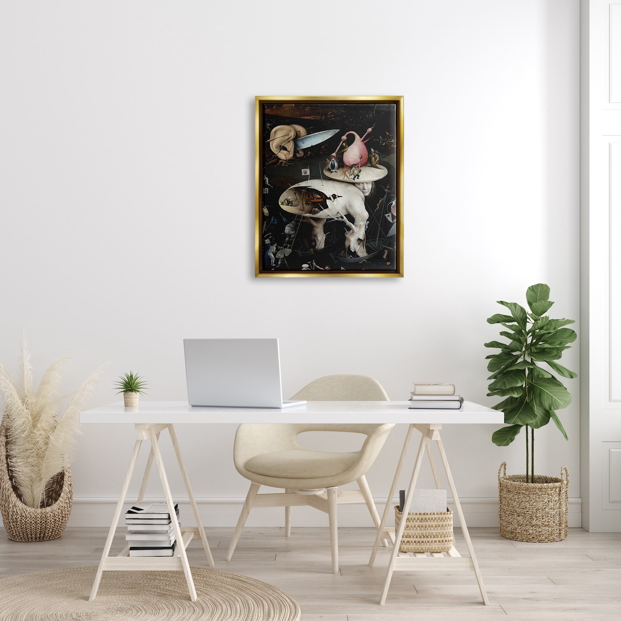 Stupell Industries Garden of Earthly Delights Right Panel Detail Hieronymus Bosch Painting Painting Metallic Gold Floating Framed Canvas Print Wall Art, Design by one1000paintings