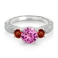 thumbnail image 2 of Gem Stone King 925 Sterling Silver Pink Created Sapphire Red Garnet and White Moissanite Engagement Ring for Women (2.48 Cttw, Gemstone September Birthstone, Round 7MM and 4MM, Size 6), 2 of 3