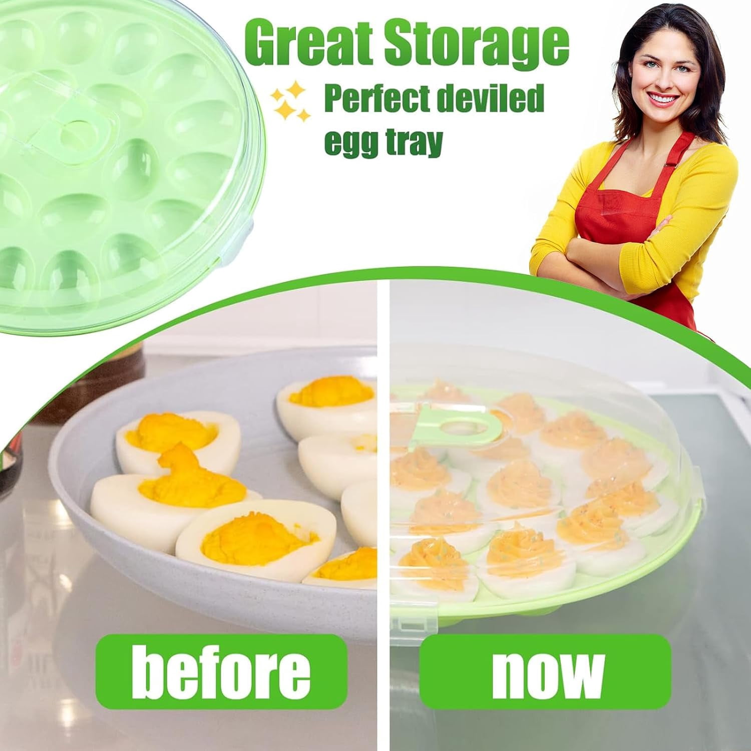 3-piece set with lid devil egg dish and tray -66 egg troughs, suitable for parties and home kitchens