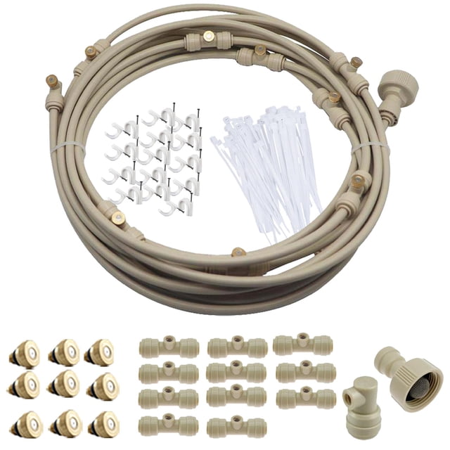 de enfriamiento de niebla de rociador de agua para patio Misters Adaptador de latón Enfriador Línea de nebulización de sistema de enfriamiento Beige 9m 86Piezas shamjiam Línea de nebulización de ventilador