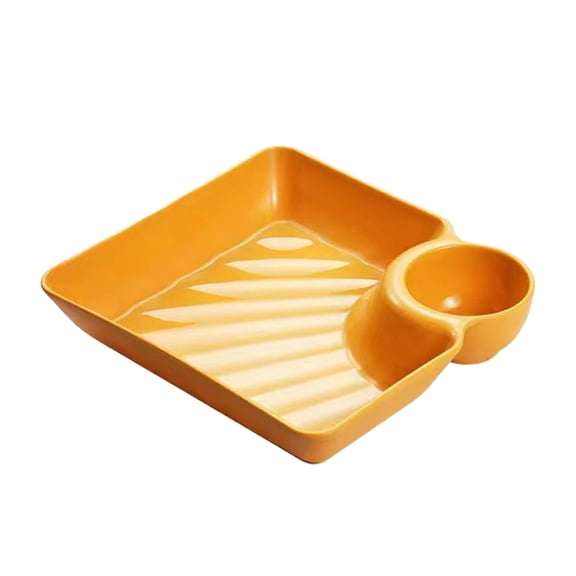 Plastic Chip Dip Serving Platter, Dumpling Plates with Sauce Compartment and Dipping Saucer, Multi Reusable Square Divided Snack Tray for Appetizer, Sushi, Taco Salsa, Fruit, Charcuterie
