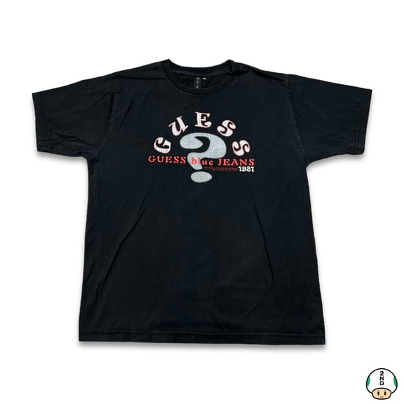 Vintage 90s Guess 1981 T Shirt Mens Large Black Faded Graphic Short Sleeve Tee