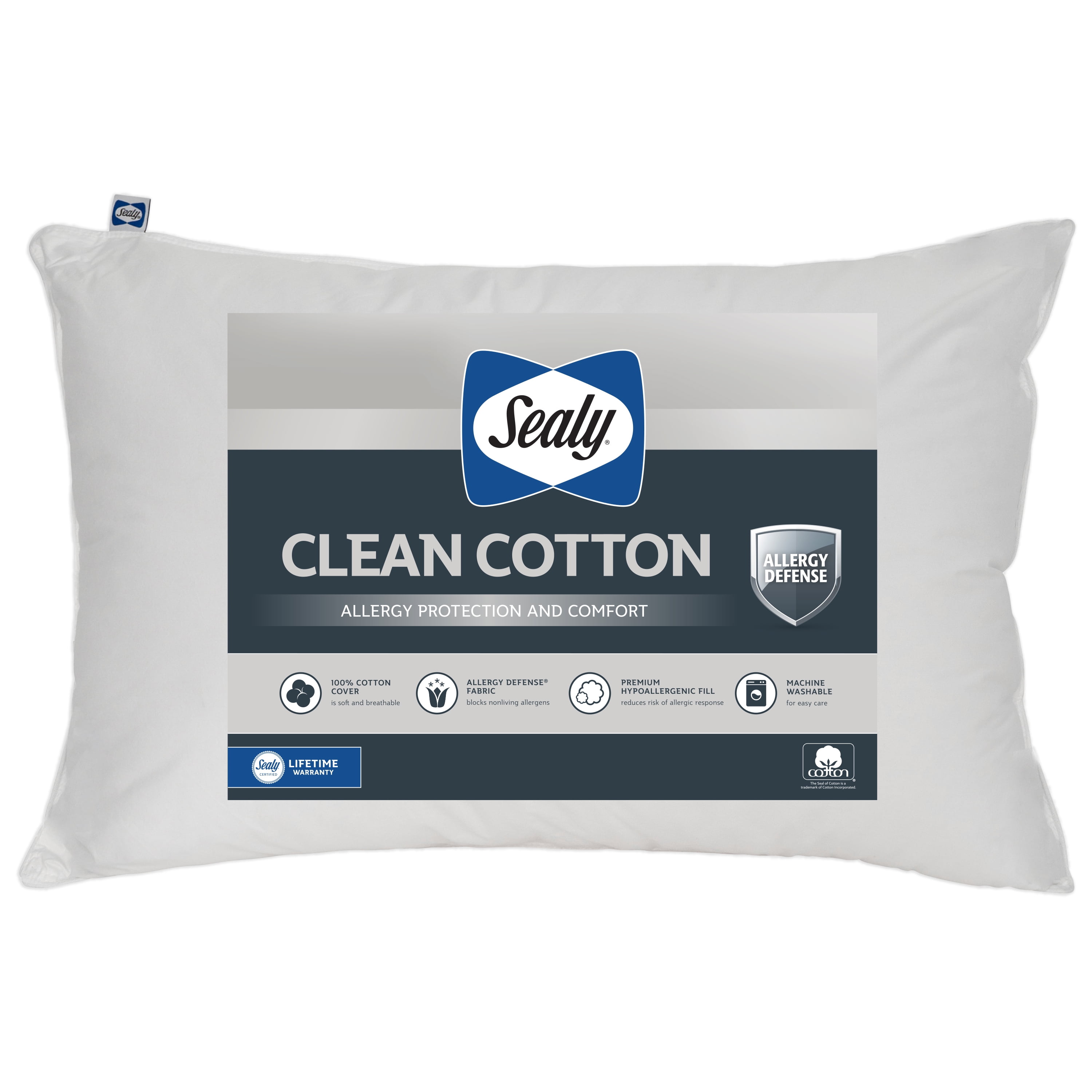 Sealy Cool & Clean Bed Pillow Jumbo White 