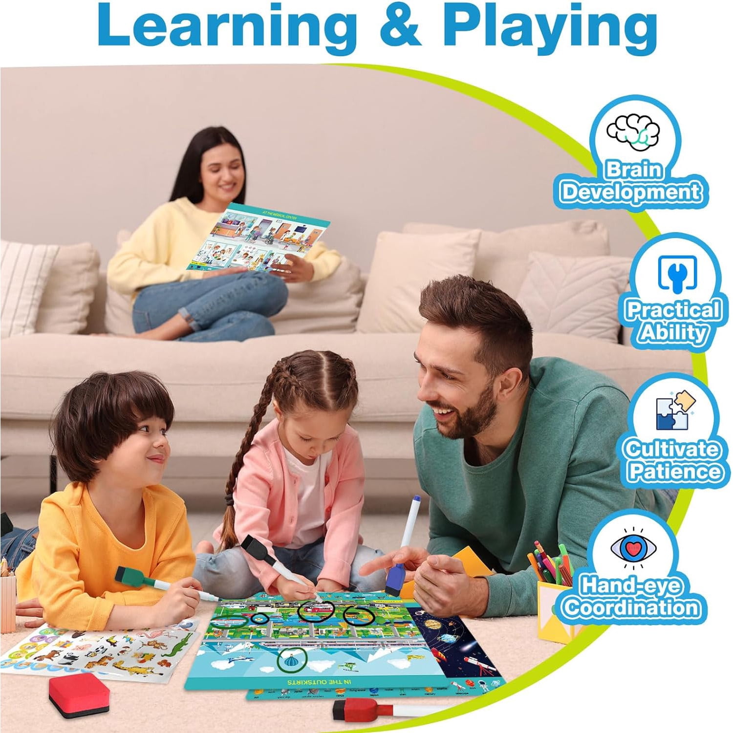 Style-Carry Educational Game for Kids, Search and Find Toy for Toddler 3 4 5 6 7 Years Old Reusable Preschool Learning Activity Mats, Kindergarten Gift for Boy Girl Ages 3-6