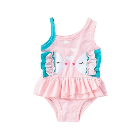 

Canrulo Infant Baby Girls One Piece Bathing Suit Cartoon Animal Print Ruffle Swimsuit Irregular Shoulder Summer Bikini Pink 18-24 Months