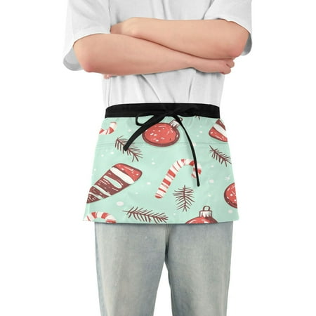 

Seamless Pattern with Christmas Elements Adult short apron with 3 separate pockets 100% polyester material suitable for restaurant bistro waitresses 25.2×11.8in