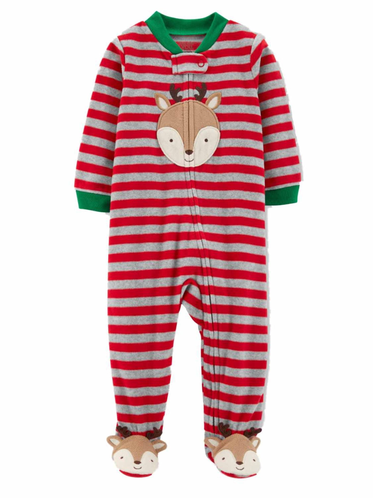 Carters Infant Boys Green Stripe Santa Helper Christmas Sleeper Pajamas & Hat 