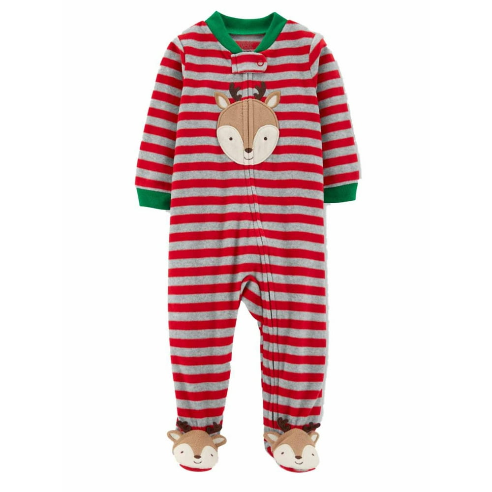 Carters Infant Boys Red Stripe Reindeer Christmas Sleeper Holiday
