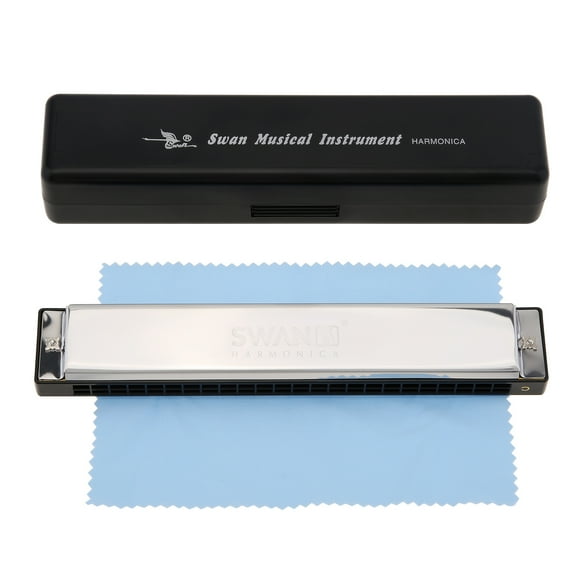24 Holes Harmonica Key of G/C Stainless Steel Mouth Organ 48 Tones Tremolo Harmonica for Blues Folk Jazz for Beginner Students
