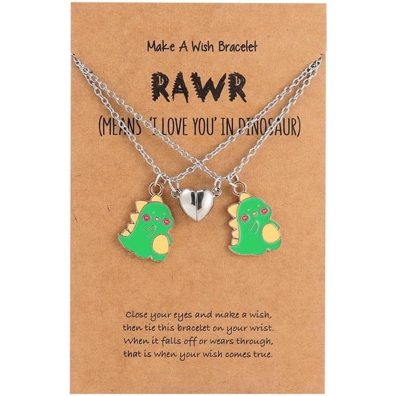 2Pcs Handmade Love Heart Dinosaur Couple Matching Pendant Necklace Set for Women Men Friend Adjustable Animal Necklace Friendship Jewelry Gift