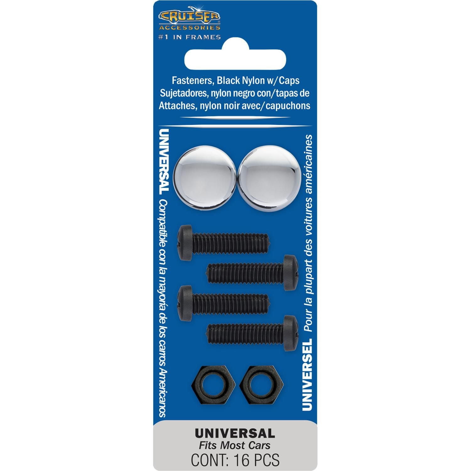 Cruiser Accessories Fasteners, Black Nylon with Chrome Caps