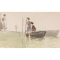 thumbnail image 3 of Myles Birket Foster 14x10 Black Modern Framed Museum Art Print Titled - The Jetty, 3 of 5