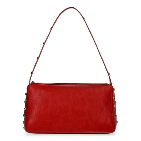 No Boundaries Women's Faux Leather Studded Moto Shoulder Bag, Carmine Red