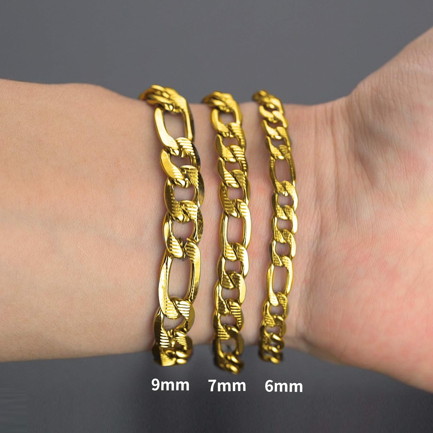 ChainsHouse 14k Gold Plated Figaro Link Bracelets for Women Men 9mm Hypoallergenic Jewelry Gift, 8.3inch