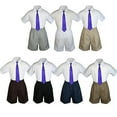 thumbnail image 1 of 3pc Set BoyToddler Formal Party Purple Necktie White Black Khaki Shorts S-4T, 1 of 2