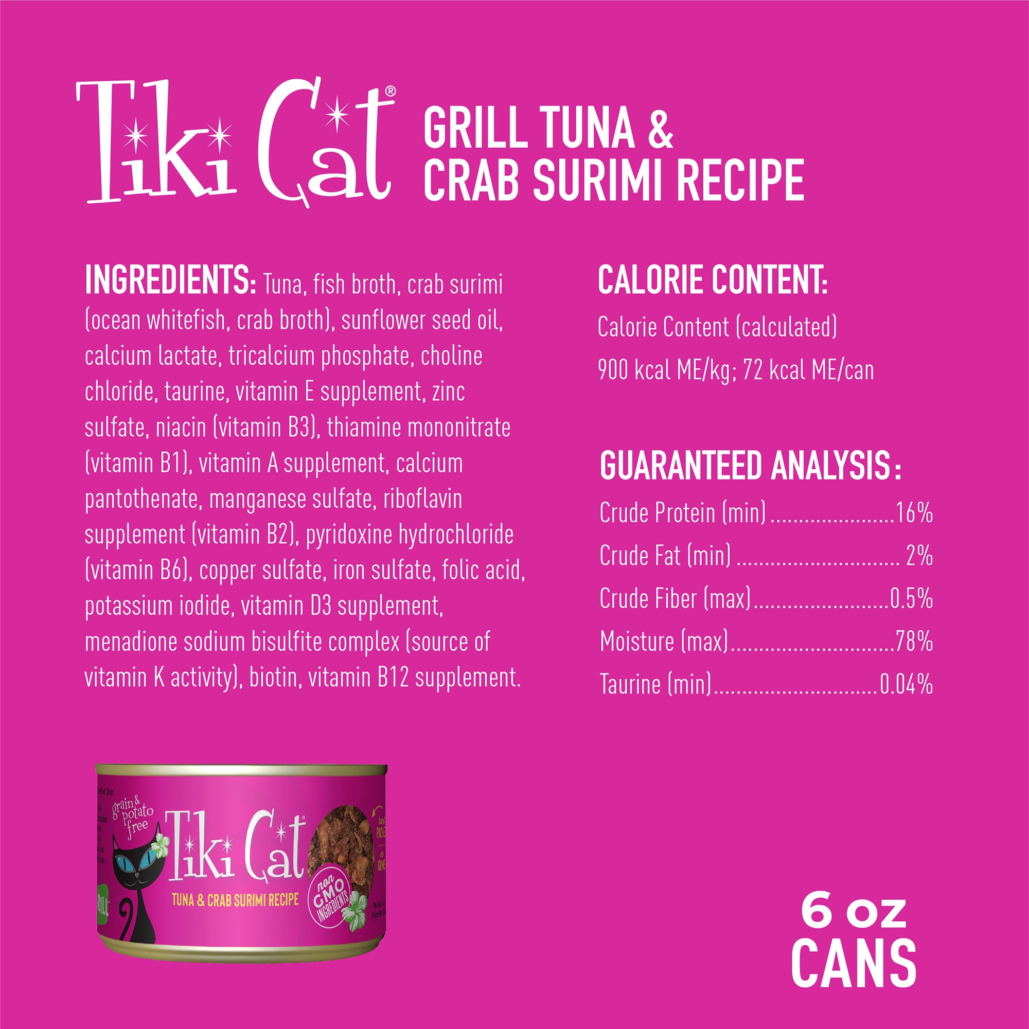 Tiki Cat Grill Wet Cat Food, Tuna & Crab Surimi, 6 oz. Can