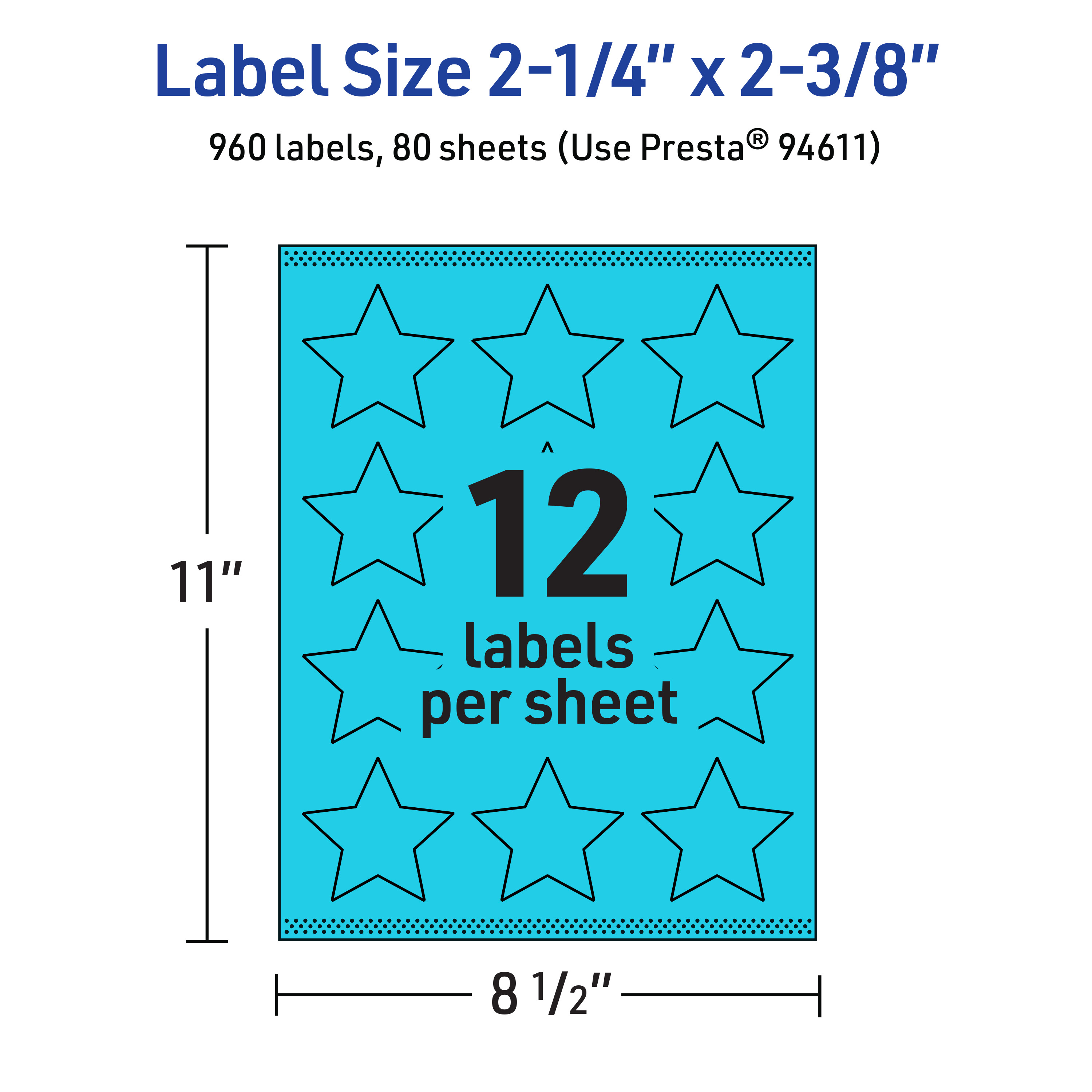 Avery Printable Star Labels, Bright Blue, 2-1/4" x 2-3/8", 960ct