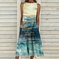 thumbnail image 1 of ICHUANYI Clearance Women Summer Print Beach Holiday Dress Round Neck Big Pocket Maxi Dress(Blue, L) ICHUANYI WER2023080913984, 1 of 5