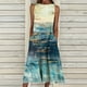 thumbnail image 1 of ICHUANYI Clearance Women Summer Print Beach Holiday Dress Round Neck Big Pocket Maxi Dress(Blue, M) ICHUANYI WER2023080913986, 1 of 5