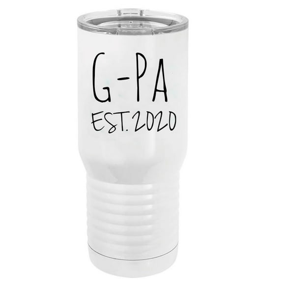 G-Pa Est. 2020 Established Stainless Steel Vacuum Double-Walled Insulated 20 Oz Tumbler Travel Coffee Mug with Clear Lid, White