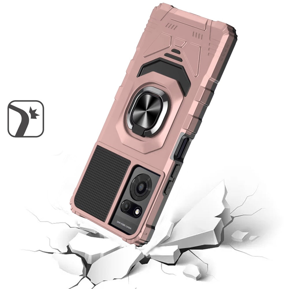 For TCL K24 Hybrid Dual Layer with 360° Rotate Magnetic Ring Stand Holder Kickstand TPU Rugged PC Shockproof Cover ,Xpm Phone Case [ Rose Gold ]