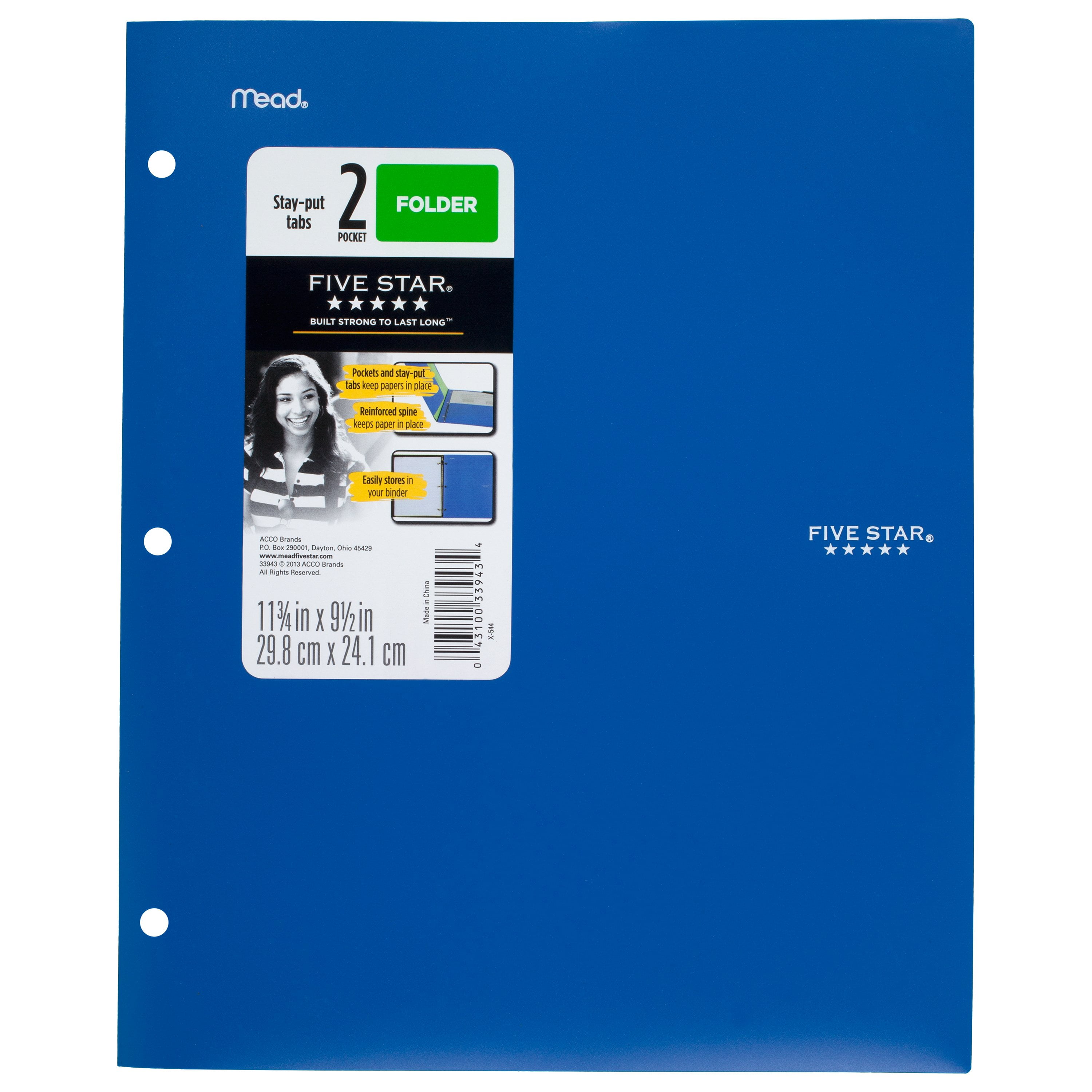 Five Star 2-Pocket Stay-Put Plastic Folder, Cobalt Blue (37447