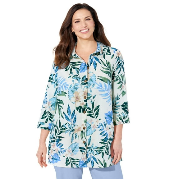 Catherines Women's Plus Size Classic Linen Buttonfront Shirt