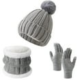 thumbnail image 2 of ZQUUVOU Winter Beanie Hat Scarf Gloves Set for Men Women Knitted Warm Gloves Pom Beanie Hats Scarves 3 in 1 Set with Thick Velvet Hat Gray, 2 of 4