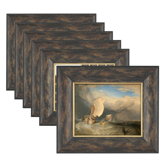 Imperial Frames Saint James Museum Collection - 6 Pack of Beautifully Hand-Finished Dark Burl/Gold Fillet Open Back Frames for Artists, Display, Canvas, & More! - 14x18"