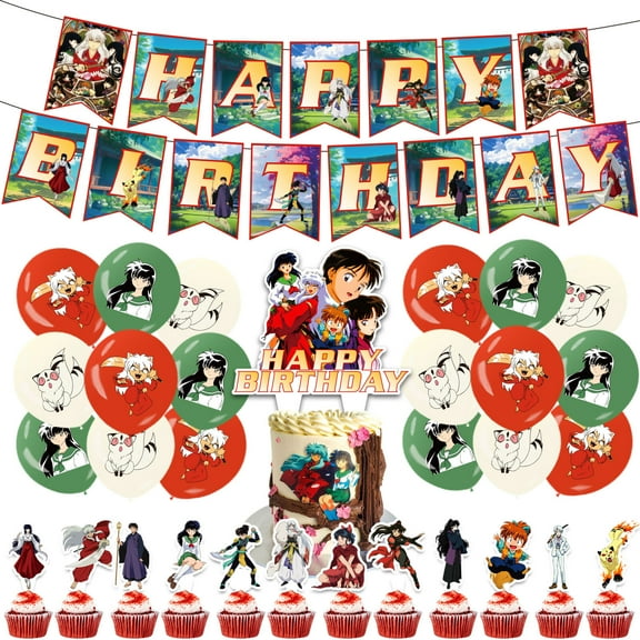 32 PCS Themed Birthday Party Decoration Set – Includes Banner, Cake Topper, 12 Cupcake Toppers, and 18 Balloons for Festive Occasions and Celebrations Party Supplies