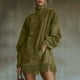 thumbnail image 2 of RKSTN Women's Turtleneck Vintage Mini Dress Oversized Faux Suede Fringed Hem Dresses Womens Casual Plus Size High Neck Loose Fits Long Sleeve Suede Dress Holiday Party Tassel Gown Knee Length Dress, 2 of 9