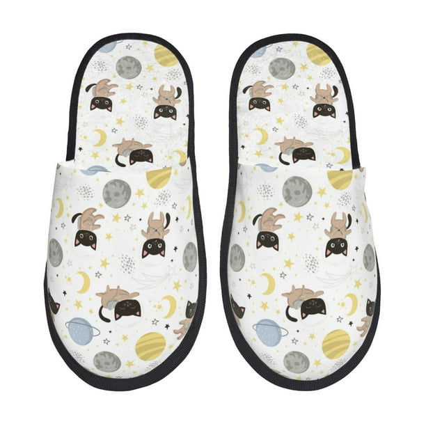 Balery Cute Cat Pantuflas de Casa de Felpa Silenciosas con Diseño Estampado, Zapatillas Cómodas Antideslizantes de Algodón para Interior-Large