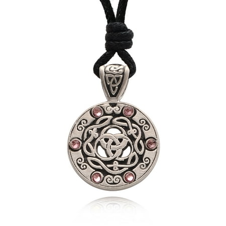 - Pink Rose Celtic Trilogy Silver Pewter Charm Necklace Pendant Jewelry With Cotton Cord